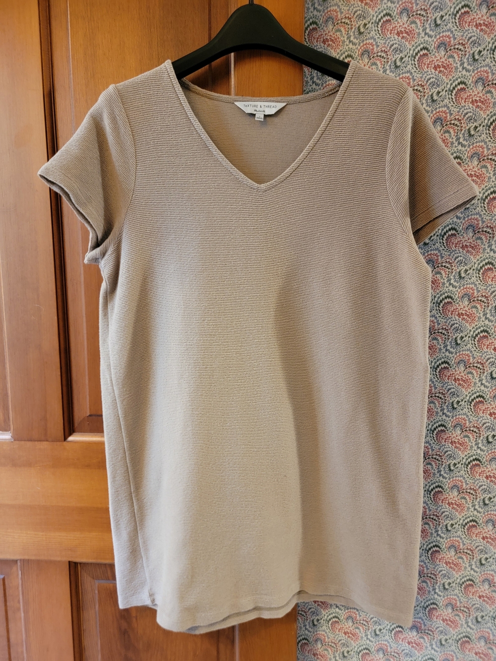 Madewell Taupe V-Neck Short Sleeve Tunic Texture & Thread Brown Large